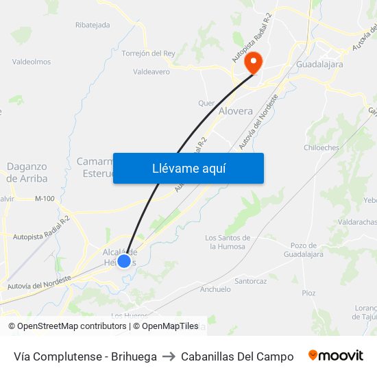 Vía Complutense - Brihuega to Cabanillas Del Campo map