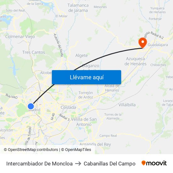 Intercambiador De Moncloa to Cabanillas Del Campo map