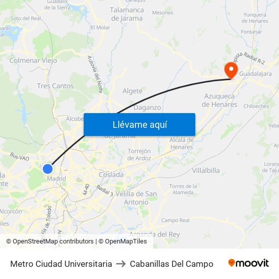 Metro Ciudad Universitaria to Cabanillas Del Campo map