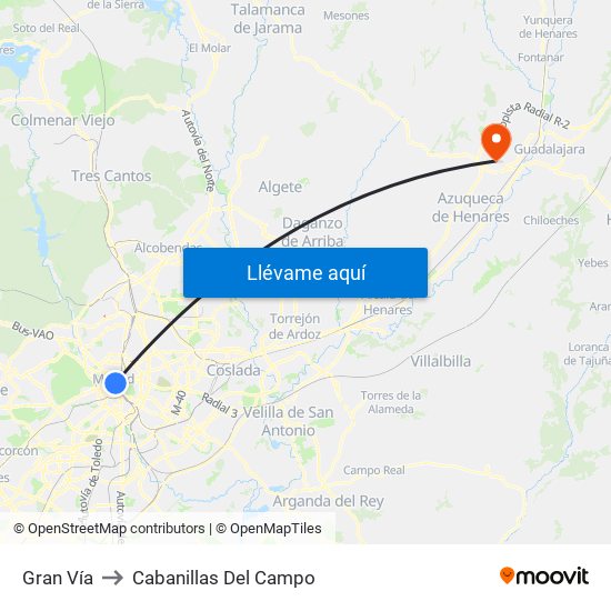 Gran Vía to Cabanillas Del Campo map