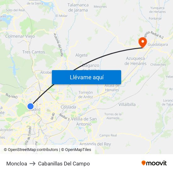 Moncloa to Cabanillas Del Campo map