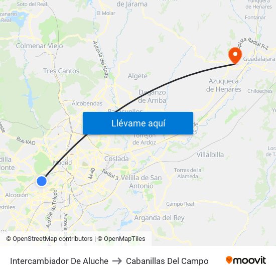 Intercambiador De Aluche to Cabanillas Del Campo map