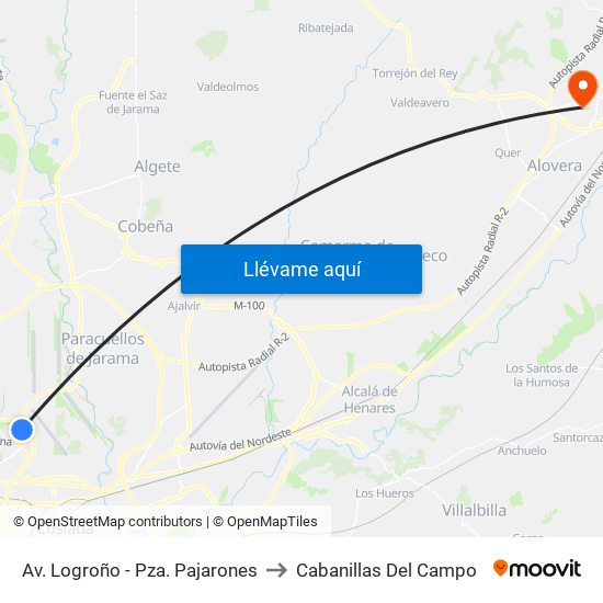 Av. Logroño - Pza. Pajarones to Cabanillas Del Campo map