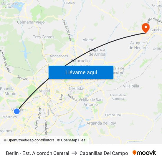 Berlín - Est. Alcorcón Central to Cabanillas Del Campo map