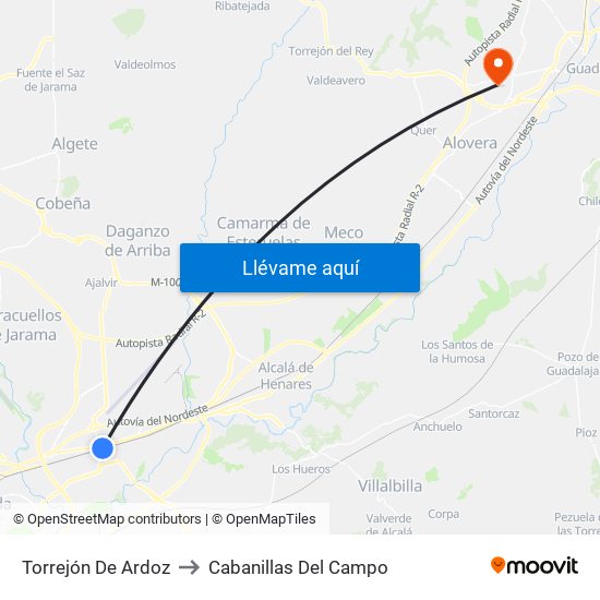 Torrejón De Ardoz to Cabanillas Del Campo map