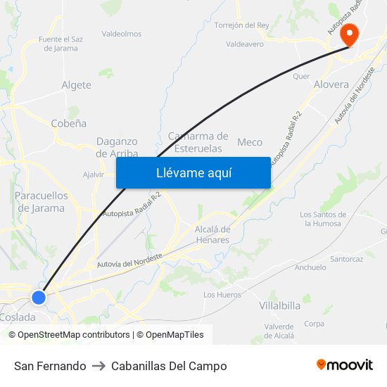 San Fernando to Cabanillas Del Campo map