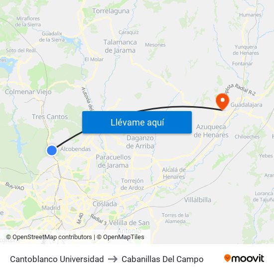 Cantoblanco Universidad to Cabanillas Del Campo map