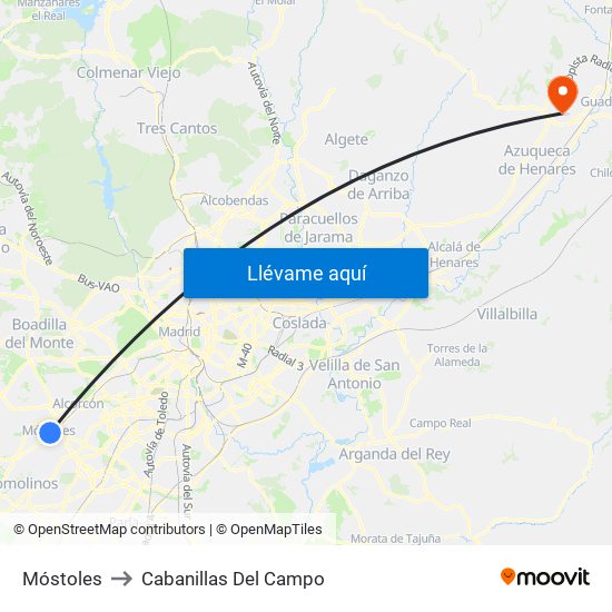 Móstoles to Cabanillas Del Campo map