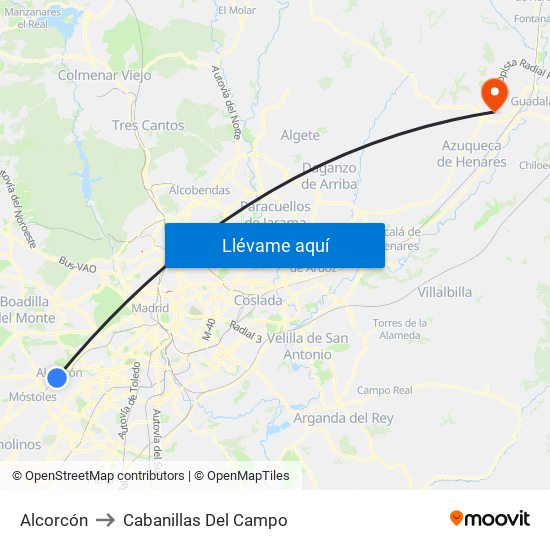 Alcorcón to Cabanillas Del Campo map