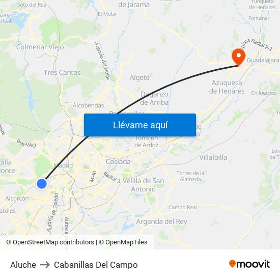 Aluche to Cabanillas Del Campo map