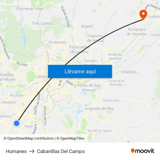 Humanes to Cabanillas Del Campo map