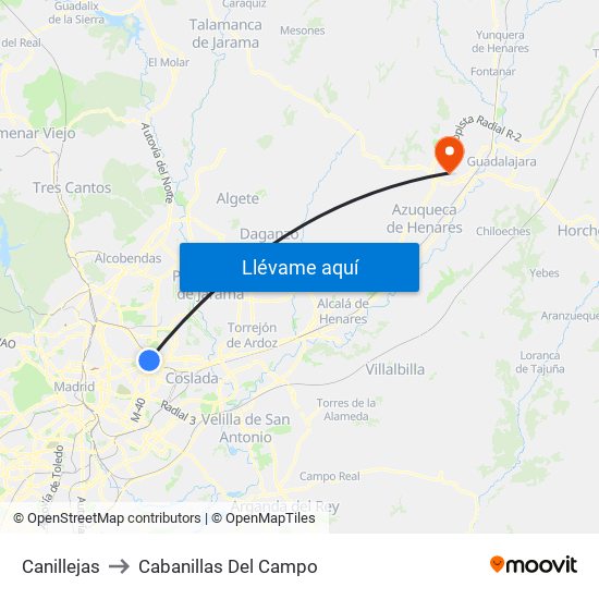 Canillejas to Cabanillas Del Campo map