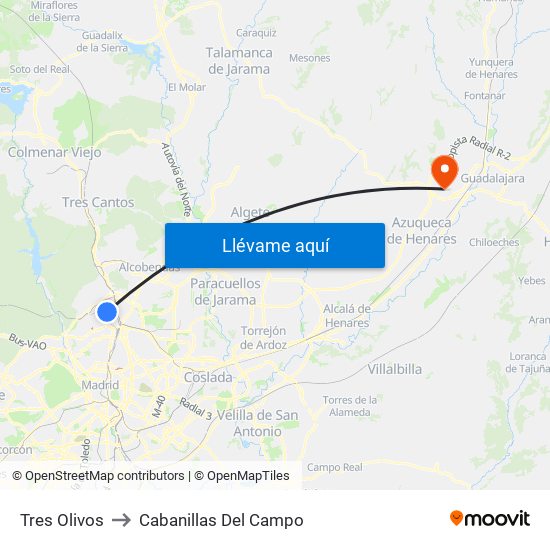 Tres Olivos to Cabanillas Del Campo map