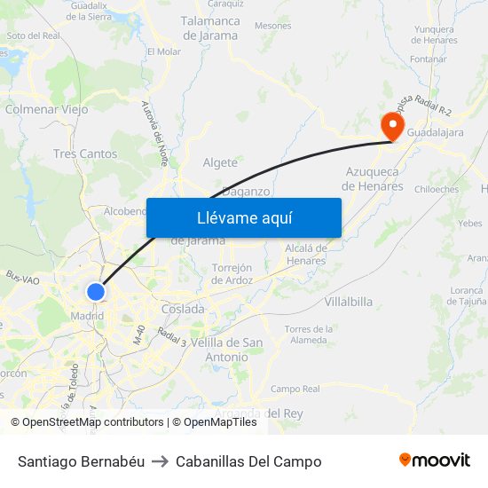 Santiago Bernabéu to Cabanillas Del Campo map