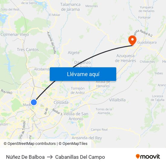 Núñez De Balboa to Cabanillas Del Campo map