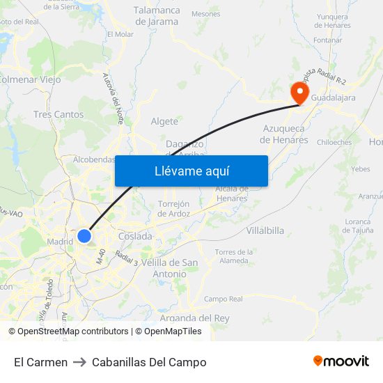El Carmen to Cabanillas Del Campo map