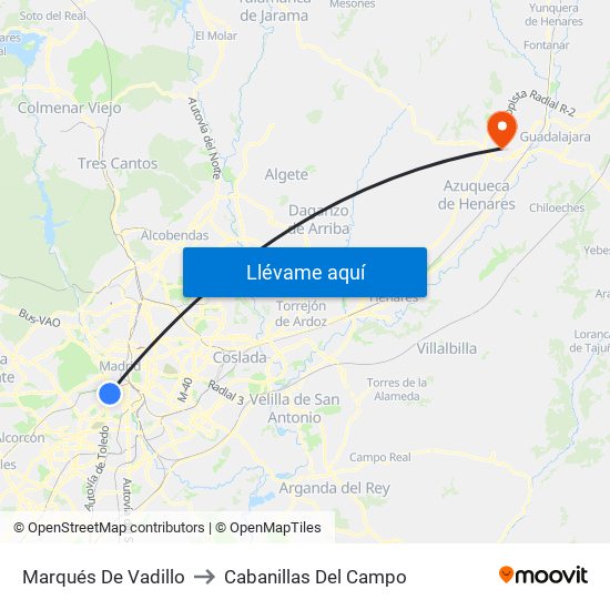 Marqués De Vadillo to Cabanillas Del Campo map