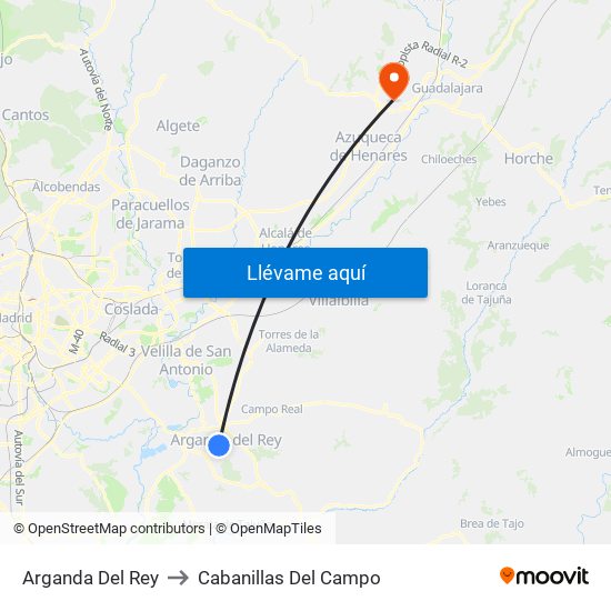 Arganda Del Rey to Cabanillas Del Campo map
