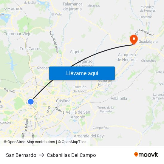 San Bernardo to Cabanillas Del Campo map