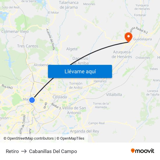 Retiro to Cabanillas Del Campo map
