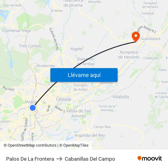 Palos De La Frontera to Cabanillas Del Campo map