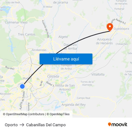 Oporto to Cabanillas Del Campo map