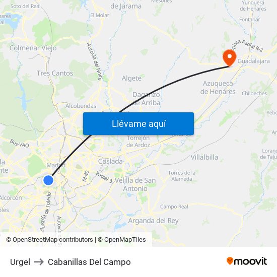 Urgel to Cabanillas Del Campo map