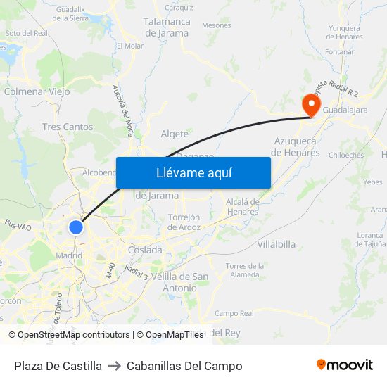 Plaza De Castilla to Cabanillas Del Campo map