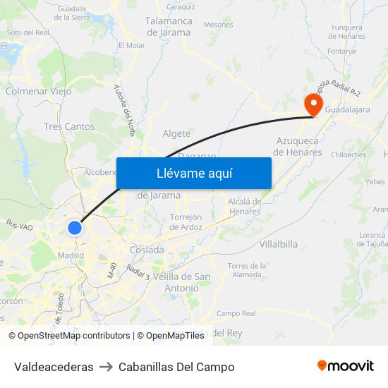 Valdeacederas to Cabanillas Del Campo map