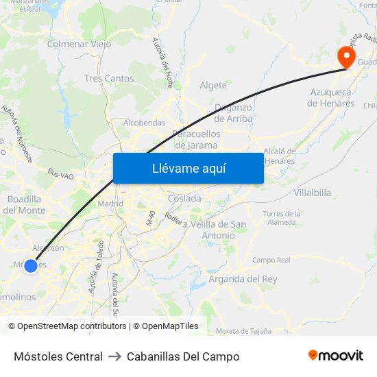 Móstoles Central to Cabanillas Del Campo map