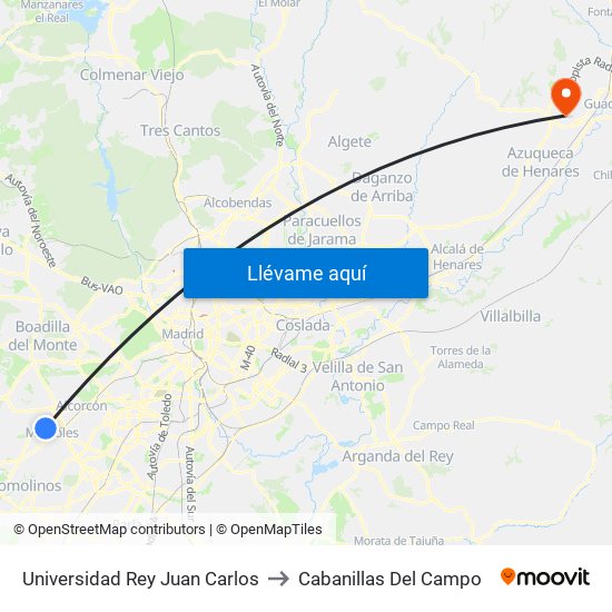 Universidad Rey Juan Carlos to Cabanillas Del Campo map