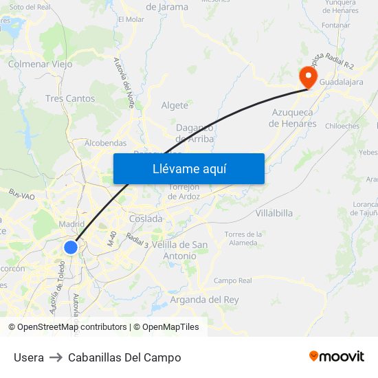Usera to Cabanillas Del Campo map