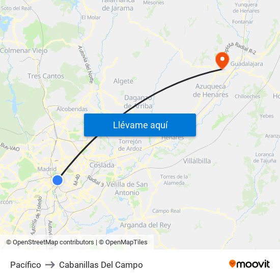 Pacífico to Cabanillas Del Campo map