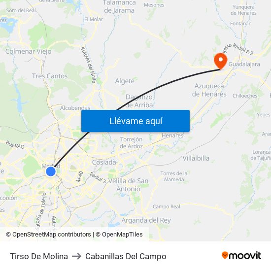 Tirso De Molina to Cabanillas Del Campo map