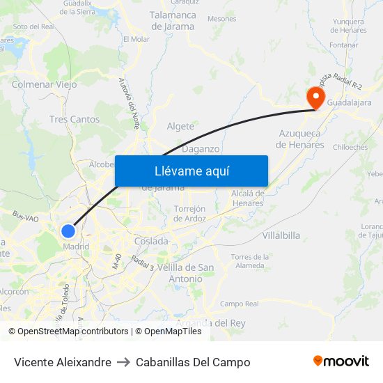 Vicente Aleixandre to Cabanillas Del Campo map