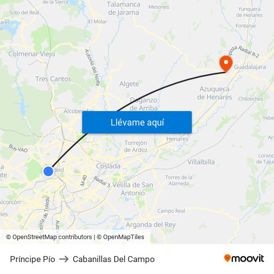 Príncipe Pío to Cabanillas Del Campo map