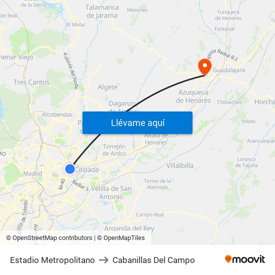 Estadio Metropolitano to Cabanillas Del Campo map