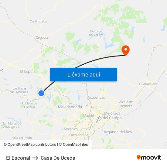 El Escorial to Casa De Uceda map