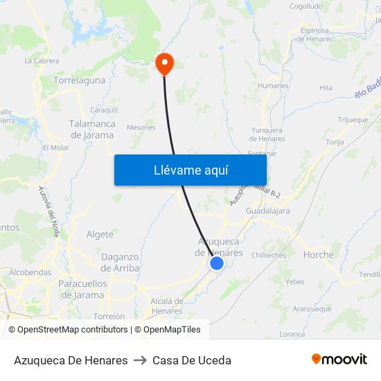 Azuqueca De Henares to Casa De Uceda map