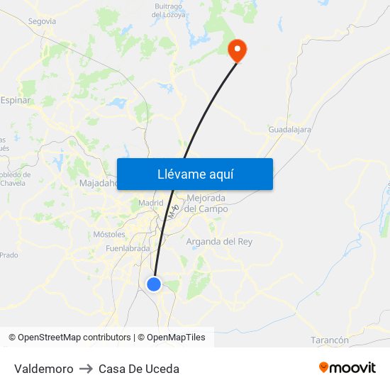 Valdemoro to Casa De Uceda map