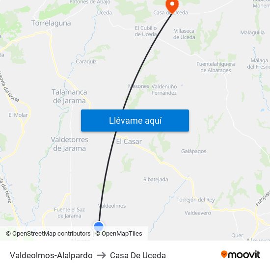 Valdeolmos-Alalpardo to Casa De Uceda map