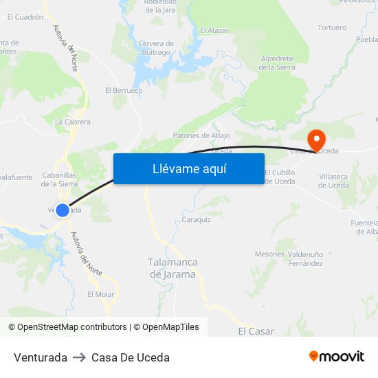 Venturada to Casa De Uceda map