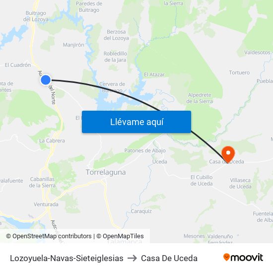 Lozoyuela-Navas-Sieteiglesias to Casa De Uceda map