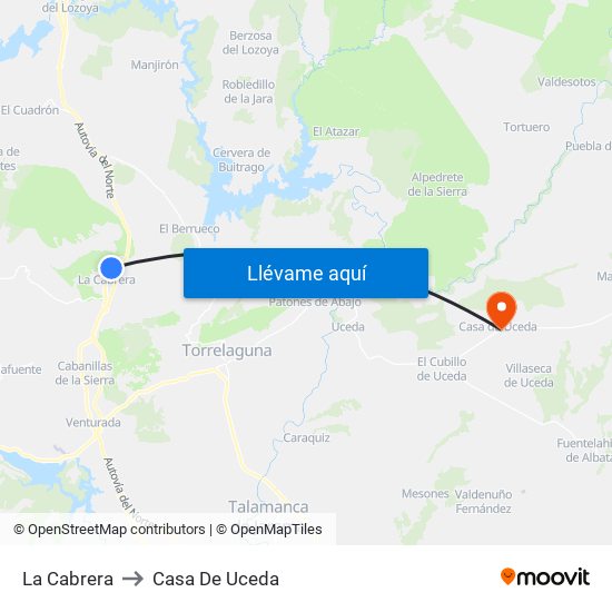 La Cabrera to Casa De Uceda map