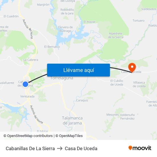 Cabanillas De La Sierra to Casa De Uceda map