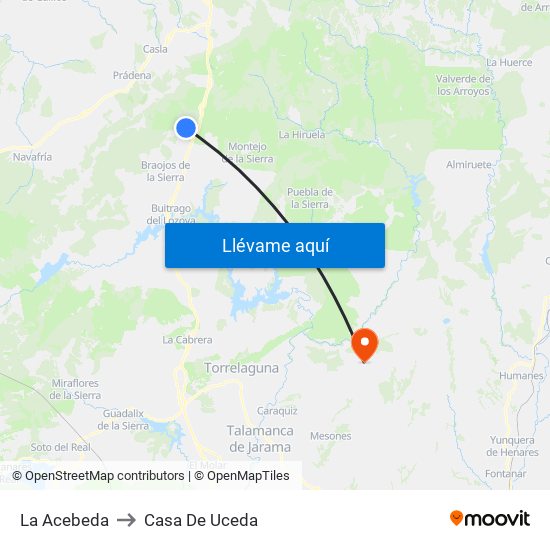 La Acebeda to Casa De Uceda map