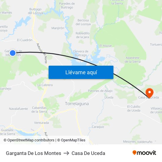 Garganta De Los Montes to Casa De Uceda map