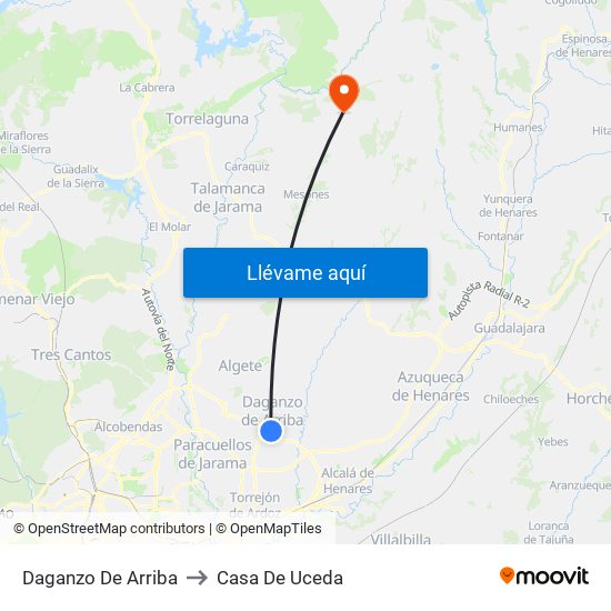 Daganzo De Arriba to Casa De Uceda map