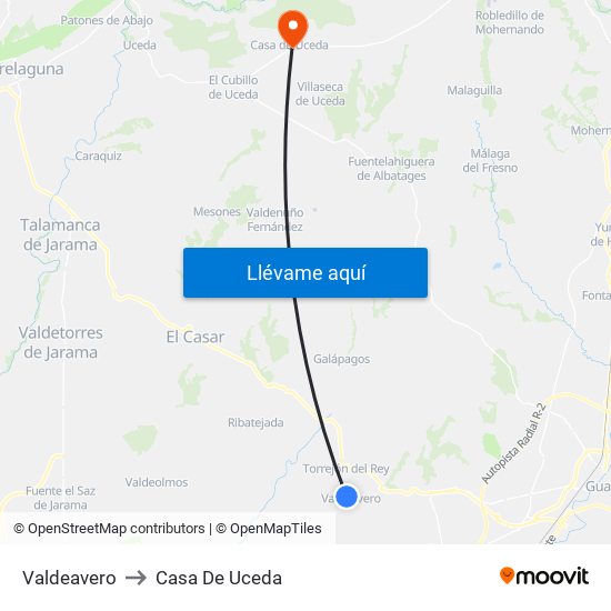 Valdeavero to Casa De Uceda map