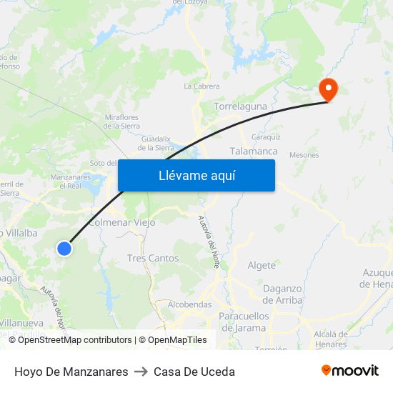 Hoyo De Manzanares to Casa De Uceda map